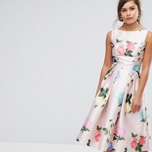 Chi Chi London ASOS Printed Satin Midi Prom Dress